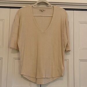 Express Beige Short Sleeve V-Neck Tee